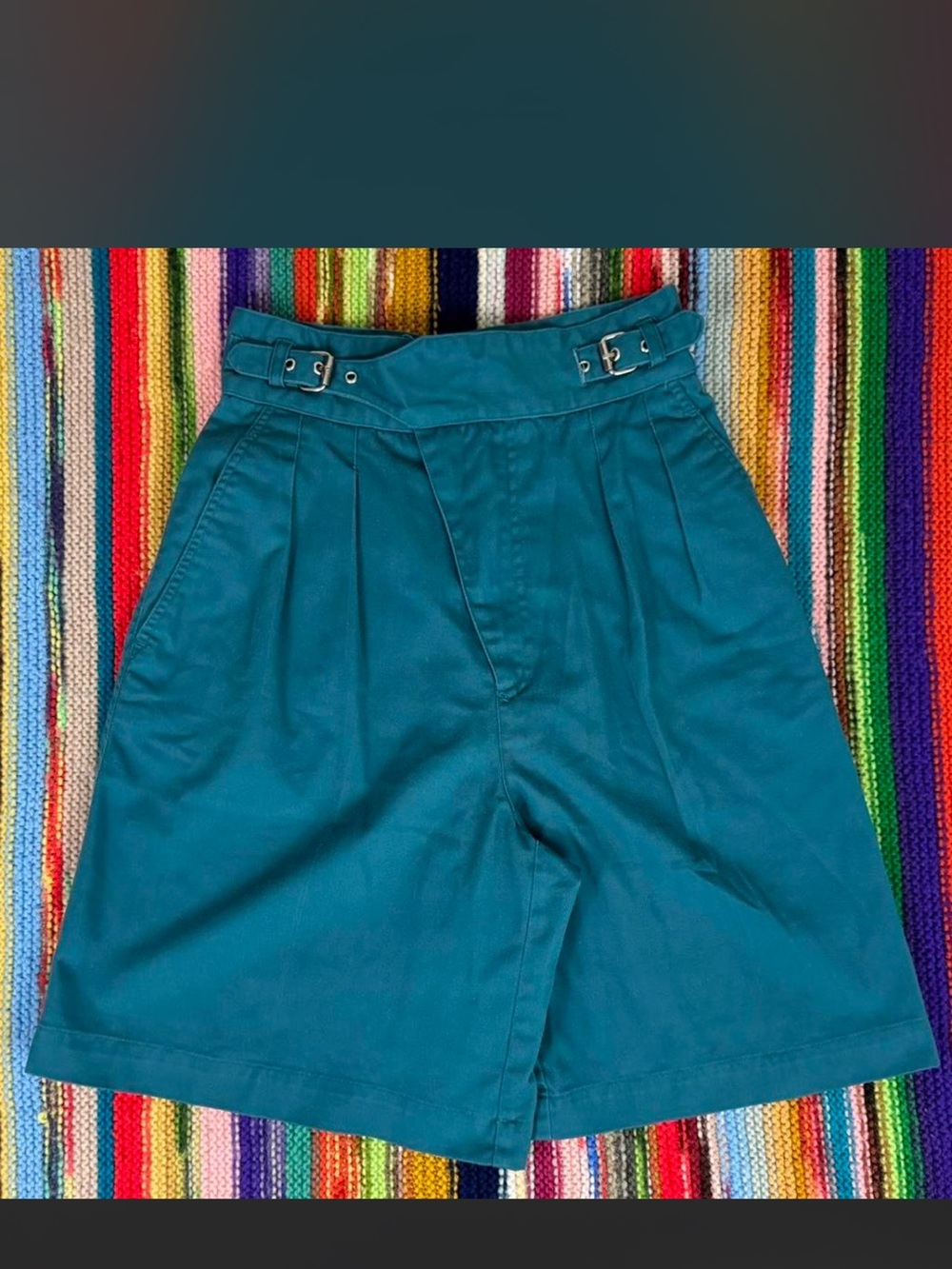 High-Waist Teal Pleated Shorts